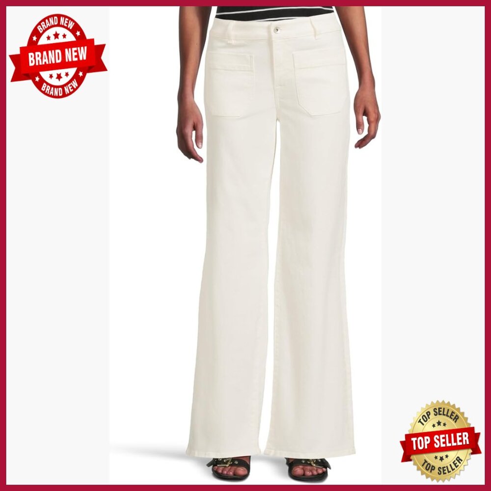Mid Rise Wide Leg Denim Pants For Work Casual Wear